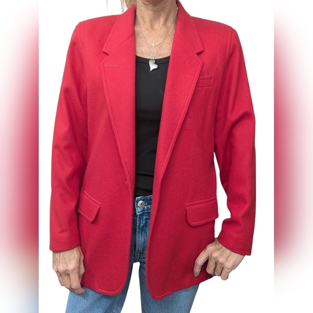 Vintage Liz Sport Petite Wool Blazer Red 100% Wool Single Breasted Jacket Size 6